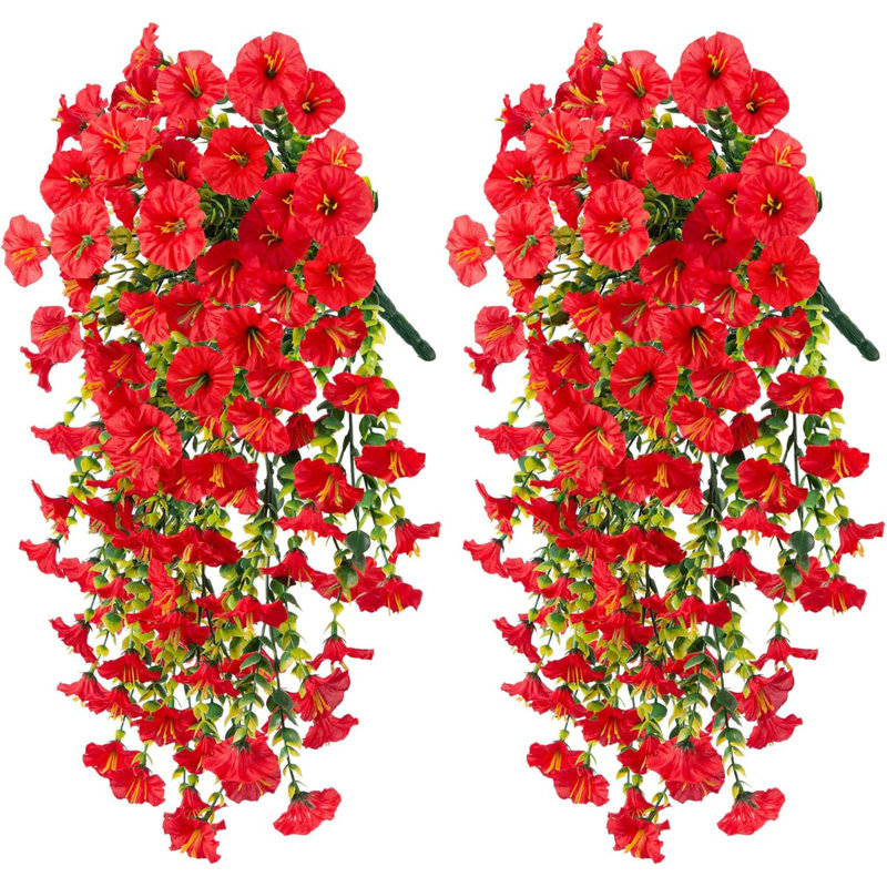 2Pcs Morning Glory Eucalyptus Hanging Flowers, Red