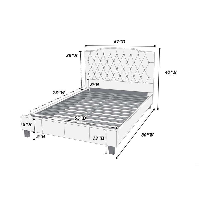 Velvet Full Size Bed 1Pc Bedframe Modern Tufted Upholstered Headboard Bedroom Furniture, Grey