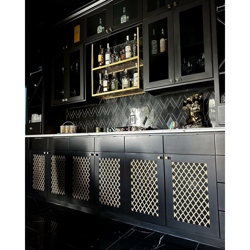 Enver Polished Marble And Brass Mosaic, Nero/Brass