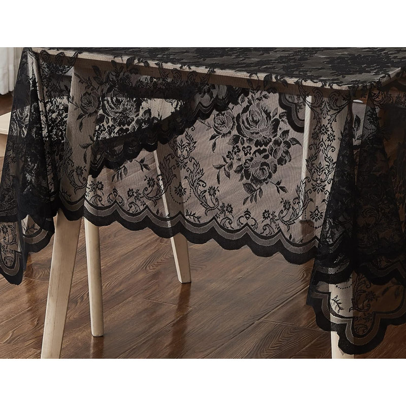 Nappe en dentelle avec motif de roses anglaises en 5 tailles, 70 po carré, Noir