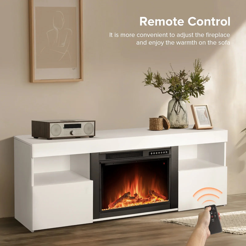 Free Standing Fireplace, Remote Control, 60'', Electric Fireplace Mantel, Adjustable Real 3D Flame Brightness (Lightoak)