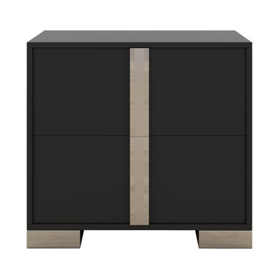 Elegant Wood  Nightstand, Modern 2 Drawer Bedside Table With Mirrored Metal Handle, End Sofa Side Table For Small Place