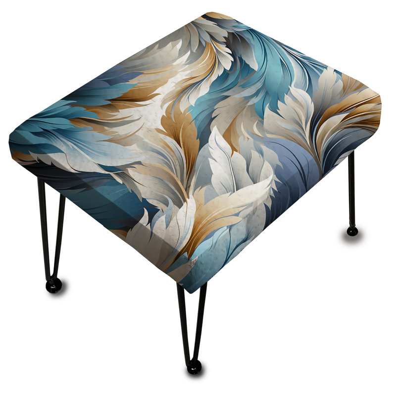 White And Teal Marble Flowers Serenity I - Paisley Rectangle Ottoman