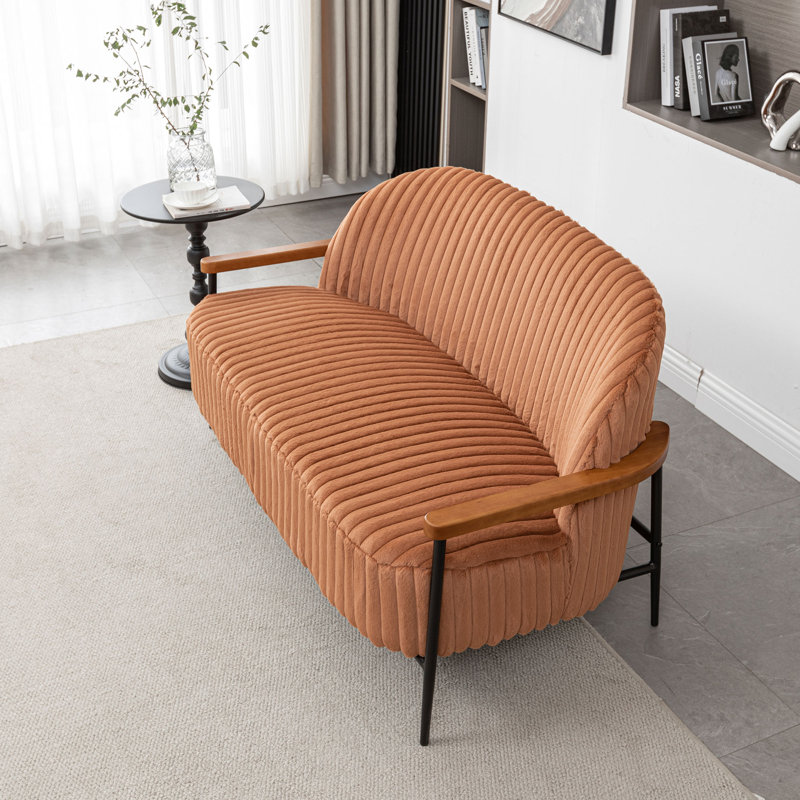 Megham Tufted Upholstered Sofa With Iron Legs, Orange
