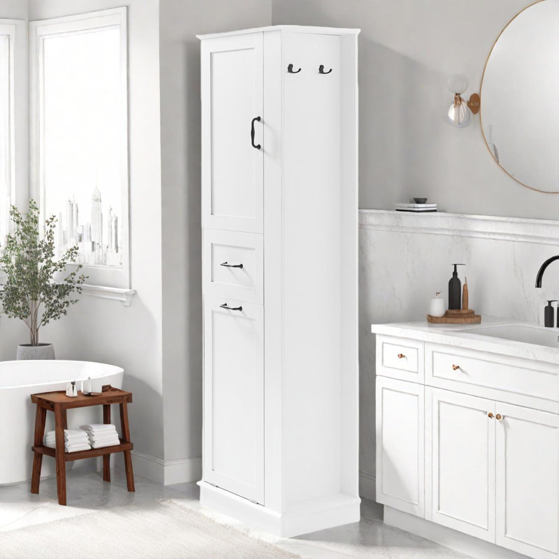 Modern Tall Storage Cabinet - Adjustable Shelves, Soft-Close Hinges, Perfect for Home Organization, White