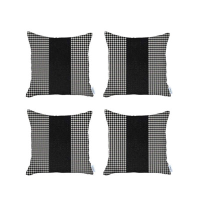 Ensemble de quatre coussins décoratifs en polyester faits à la main avec pied-de-poule 18 po x 18 po