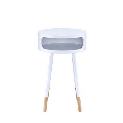 Table d'appoint ronde en blanc naturel - avec tiroir pour un look charmant et un rangement pratique