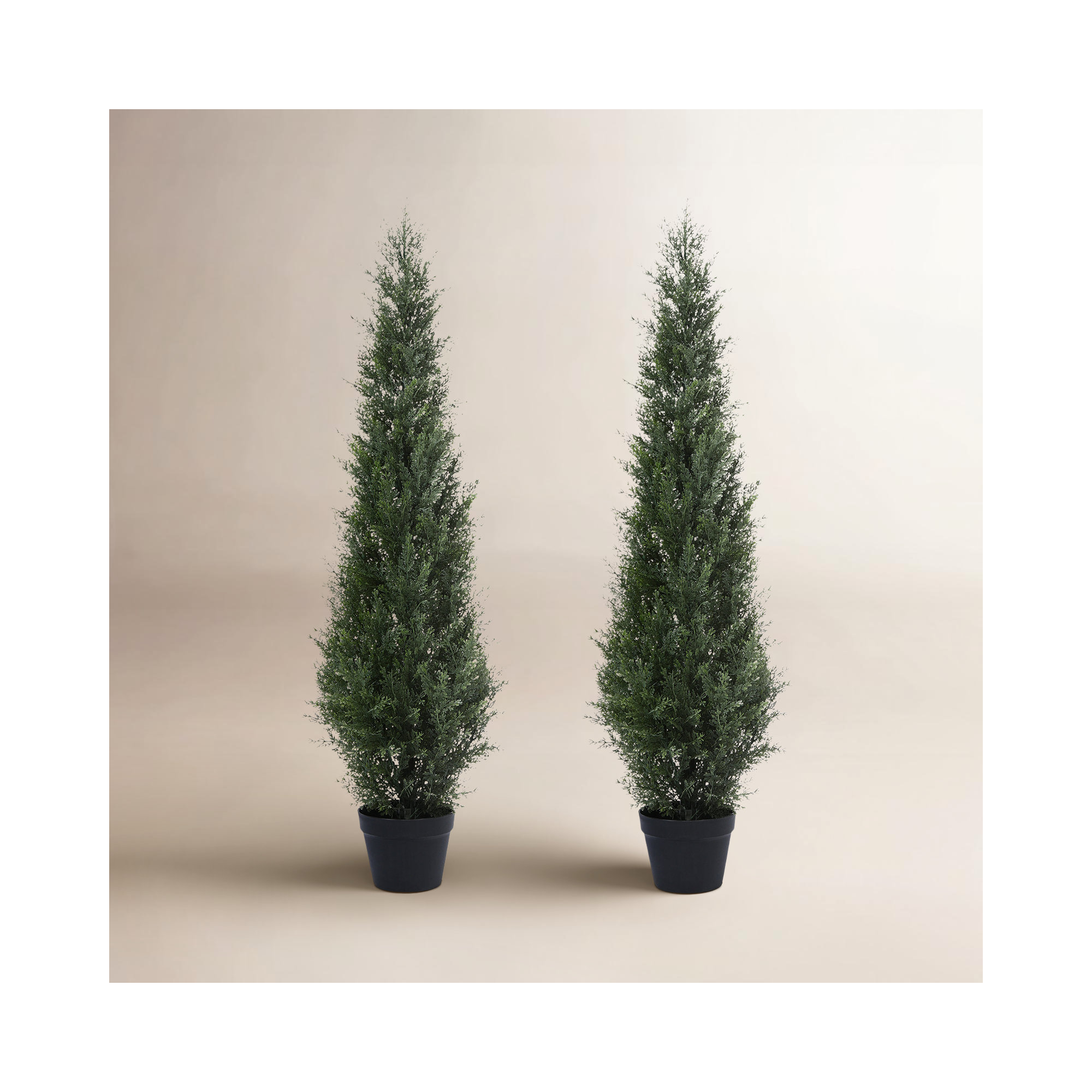 Adcock Artificial UV Resistant Cedar Topiary Trees, Faux Cypress Plants with Solar Light String, 48" H x 46" W x 46" D, 2