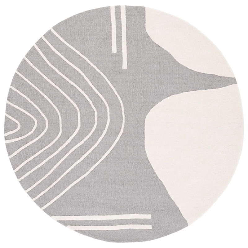 Tapis gris / ivoire Arabelle 860, Rond 6 pi