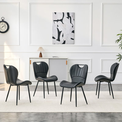 Ensemble de 4 chaises de salle à manger en polyuréthane noir avec poignée intégrée, 4 pièces