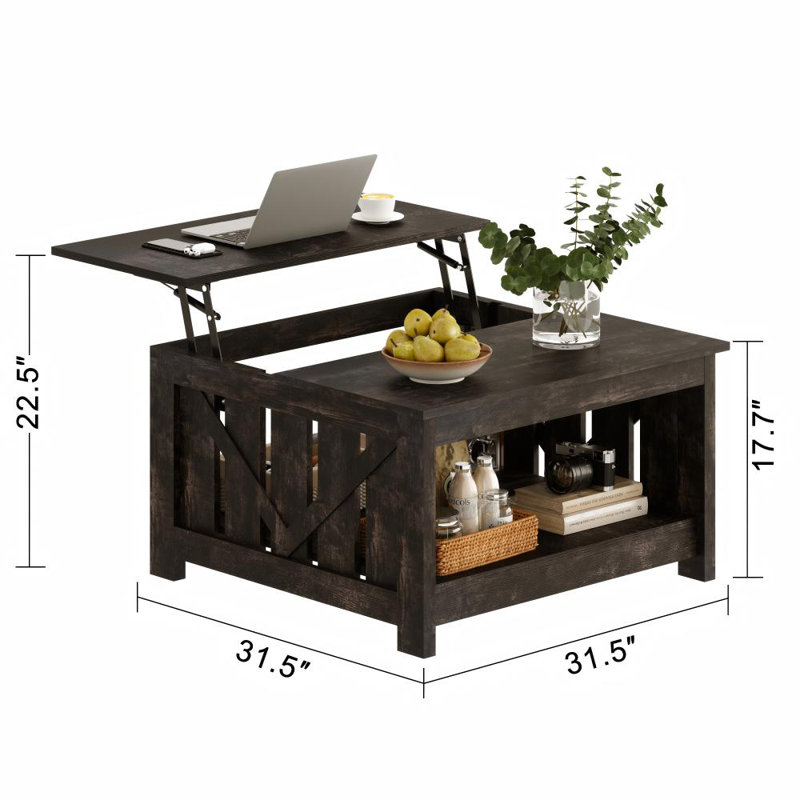 Torron Lift Top Farmhouse Coffee Table with Storage,Wood Cocktail Table, Dark Rustic Oak