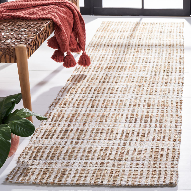 Tapis rayé ivoire / naturel Sonnier, Tapis de couloir 2 pi 3 po x 8 pi