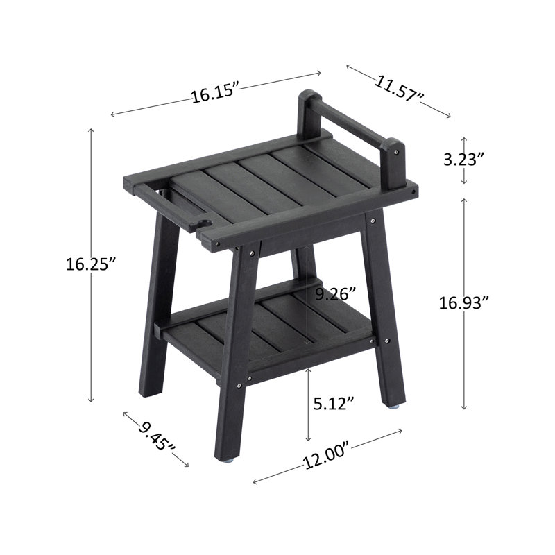 Banc de douche en polyéthylène Natilea, H 20 po x l 16 po x P 12 po, Noir / Noir