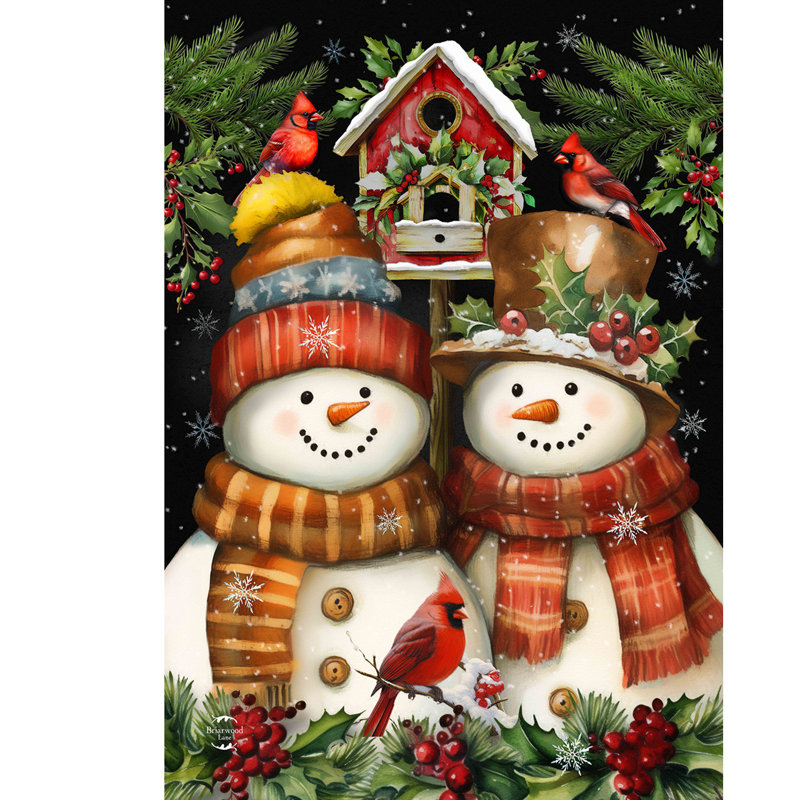 Drapeau de maison de bonhomme de neige, Noël blanc/brun/vert