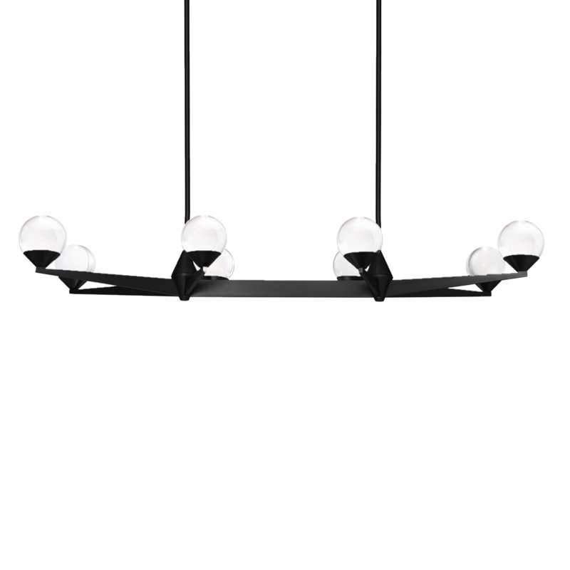 Eclipse Black Crystal 8-Light LED Linear Chandelier with Etched Glass