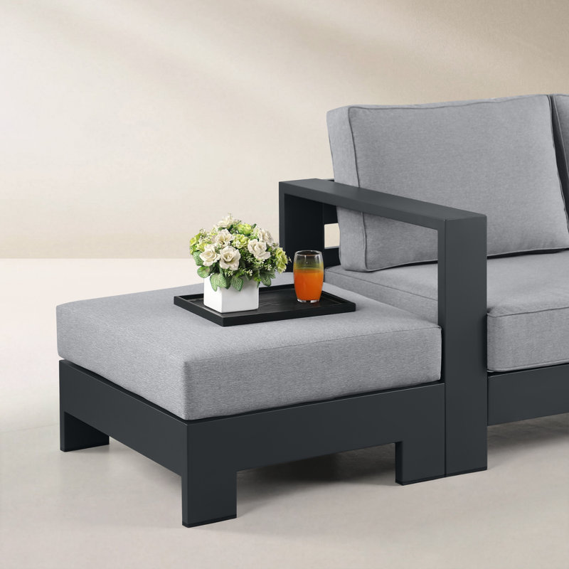 Hoyt 92.52” Outdoor Aluminum Sofa with 27.56" Versatile Ottoman, Slate Black, Gray