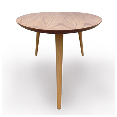 Table basse Mid-Century moderne ovale au fini naturel avec pieds en bois d'hévéa