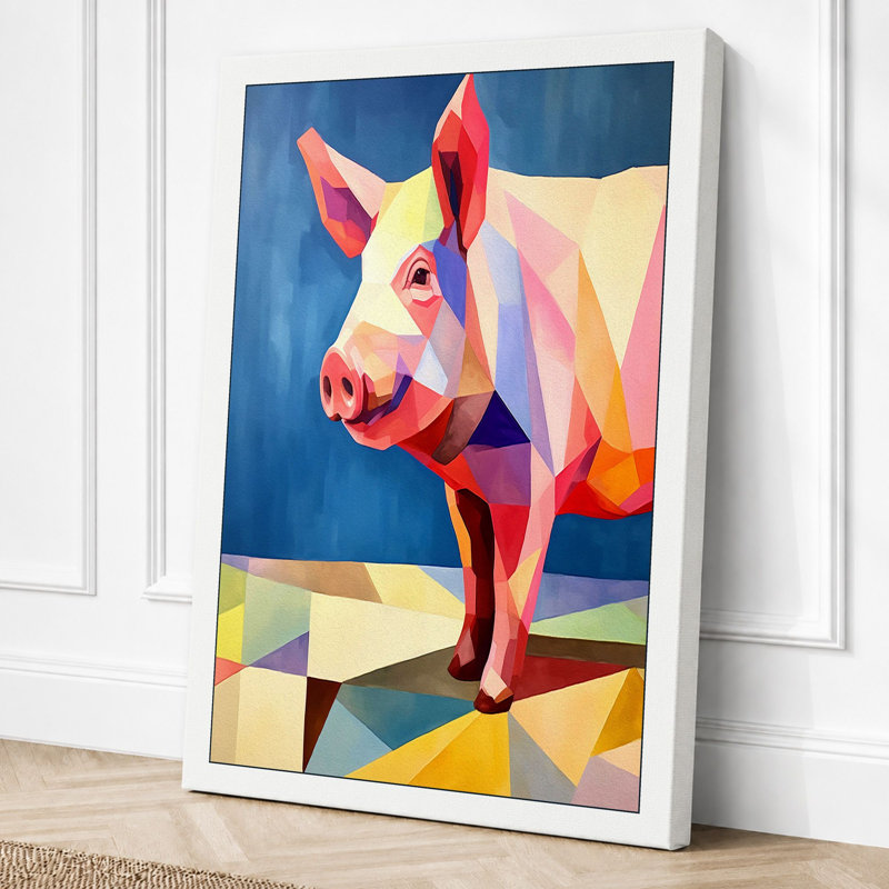 Geometric Pig Modern 1 Piece Wrapped Canvas Wall Art, 30x20 - 76.2 x 50.8 cm, White Border