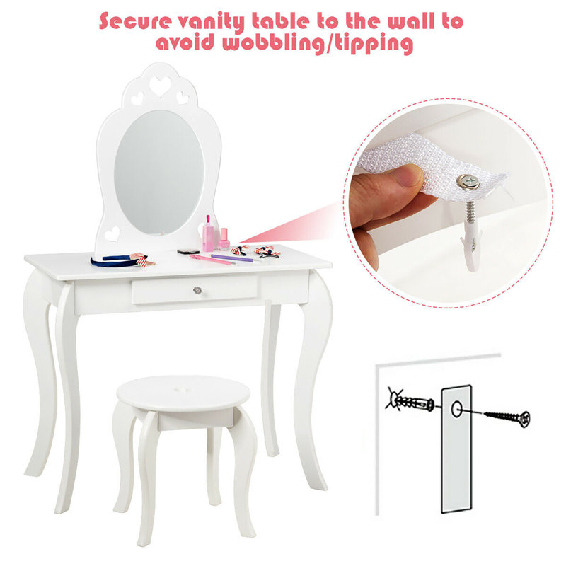 Ensemble coiffeuse et miroir pour enfants Millinggeville, Blanc