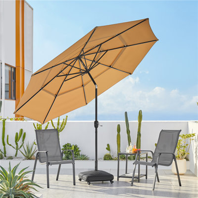 10 FT Patio Umbrella Outdoor Parasol with Color-Changing LED Strip
