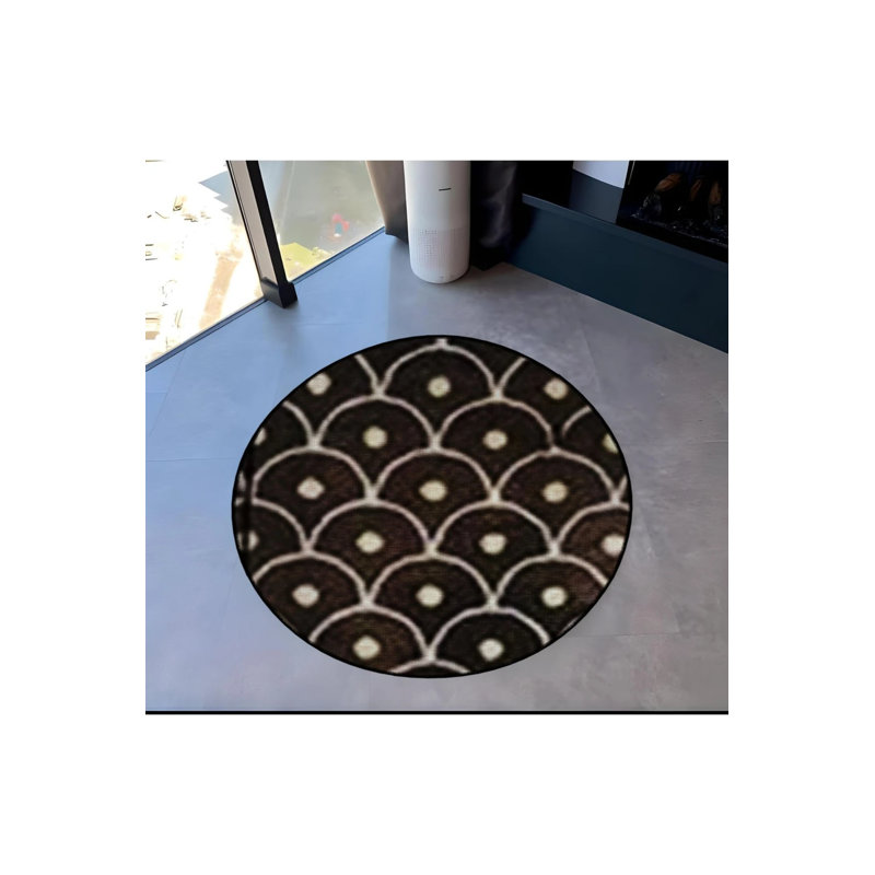 Dark Brown Theme Geometric Patterned Round Woven Base Modern Decorative Living Room, Round 3'4"