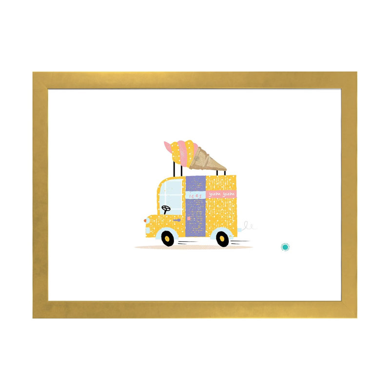 Ice Cream Van - impression d'art graphique, H 24 po x l 32 po x P 1 po, Blanc, Papier encadré doré
