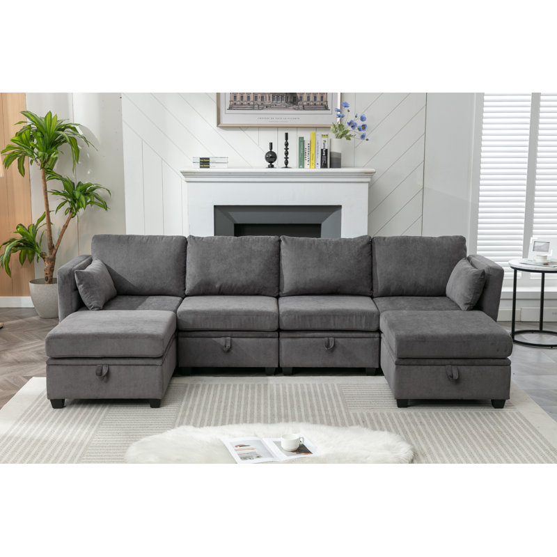 Canapé modulaire rembourré avec repose-pieds réversible Toxi, Gris foncé