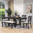 Stanely 6-Piece Extendable Dining Table with Footrest, 4 Linen Upholstered Dining Chairs and Bench-1657487365