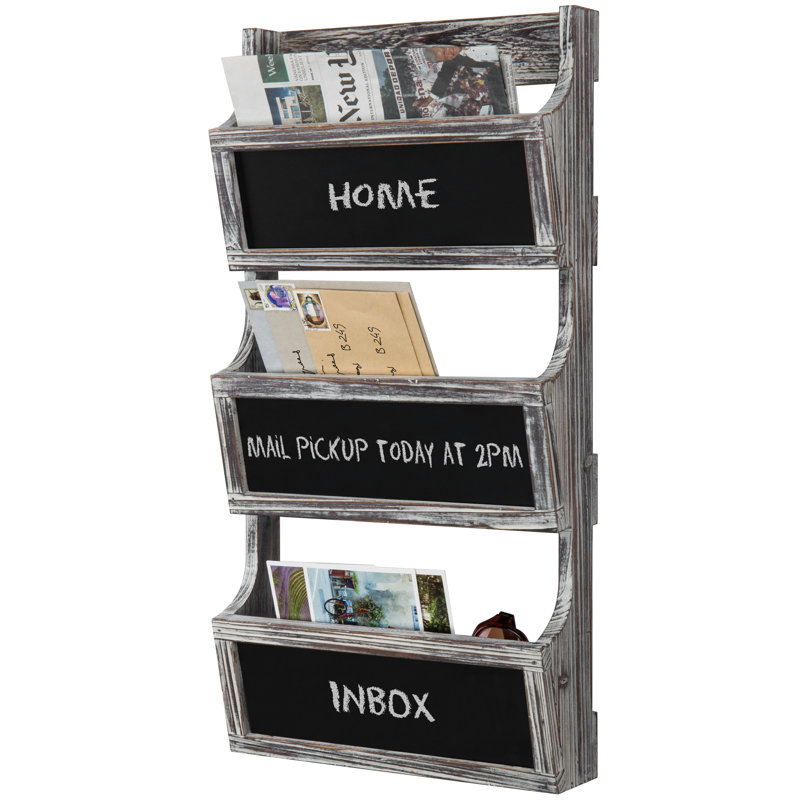 Lillieanna Solid Wood Wall Organizer with Mail Storage, Torched Wood
