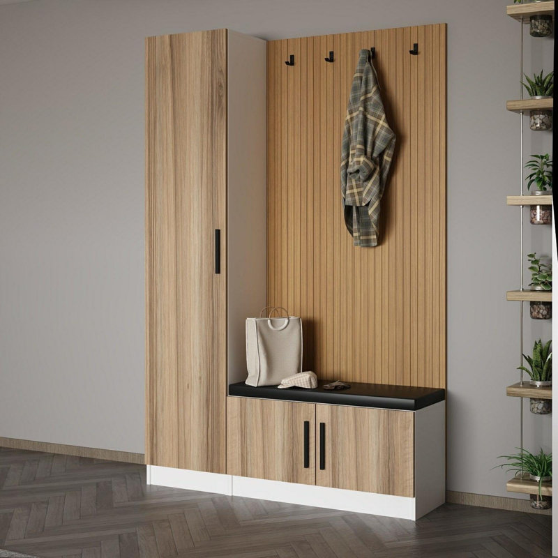 Support de couloir moderne, couleur noyer, 53,1 po x 82,7 po x 13,8 po | 100% panneau de particules enduit de mélamine, épaisseur: 0,7 pouce | Solution de rangement élégante pour le vestibule, design durable et élégant