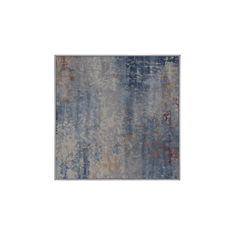 Machine Washable Gray Area Rug, Square 4'