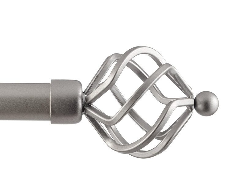 Matte Silver Adjustable Curtain Rod with Twisted Finials