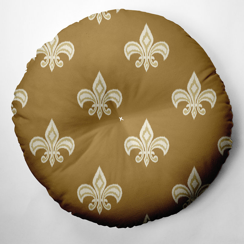 318_Fleur De Lis Design Tufted Floor Pillow, Gold, 30" x 30"