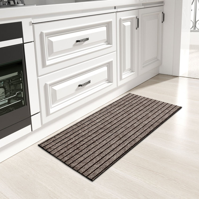 Danyielle Solid Color Polyester Non-Skid Kitchen Mat, Runner 1'5" x 3'3", Brown
