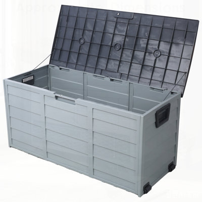 All-Weather UV-Protected Pool Deck Box Storage Shed, 75 Gallon Resin Bin for Patio Furniture, Outdoor Cushions, and Garden Tools