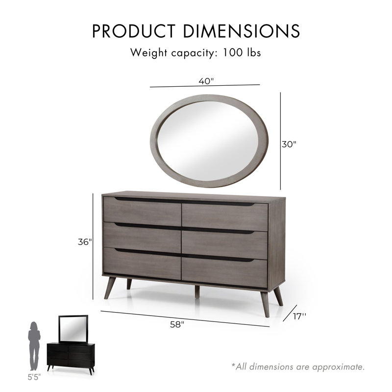 Stalter 58'' W 6 - Drawer Dresser, Gray