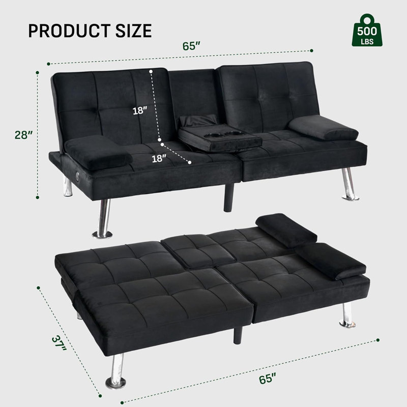 Futon canapé-lit - canapé-lit convertible avec port USB, port de type C, salon pliant pour le salon