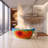 Knightsbrook 64" x 33" Freestanding Solid Surface Stone Resin Oval Double Slipper Diamond-Patterned Soaking Bathtub with Matte White Finish