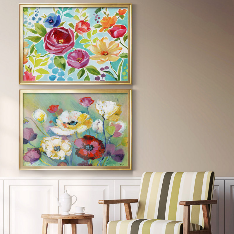 Toile encadrée de qualité supérieure Modern Garden IV - prête à être accrochée, Or, H 18,5 po x l 49 po x P 1,5 po