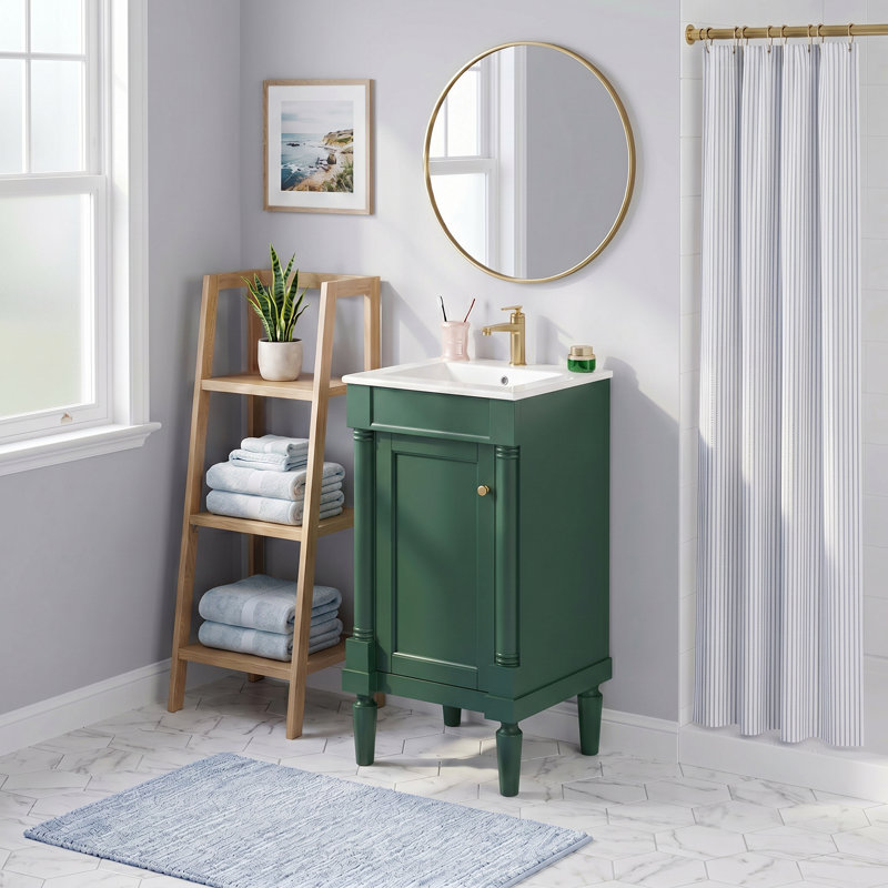 Meuble-lavabo de 18 po de style français avec lavabo en céramique, charnières à fermeture douce et tablette de rangement réglable pour les petites salles de bain