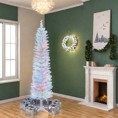 Arbre de Noël compact 5 pi avec lumières à DEL, décor intérieur blanc