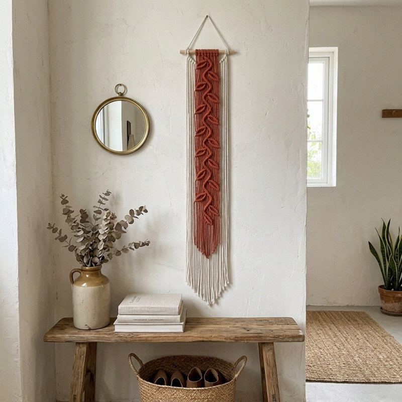 Tapisserie Boho tissée, tapisserie en coton tissé à la main, 47.2" H x 7.9" W, Red