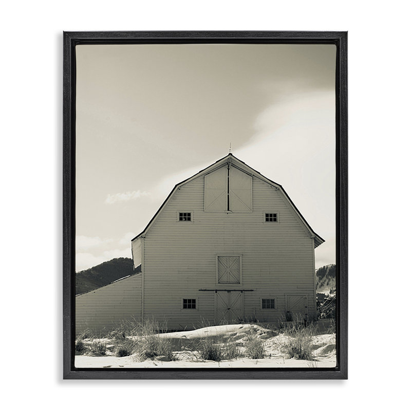"Monochromatique Winter Barn" par Ashley Singleton, H 31 po x l 25 po, Cadre flottant noir