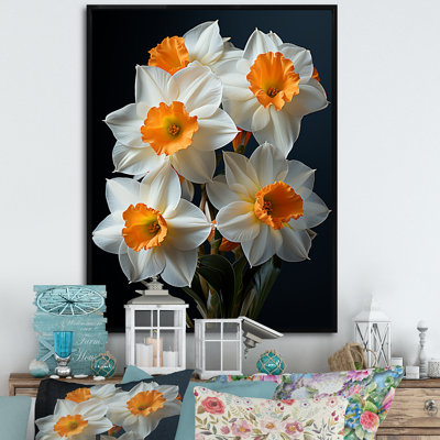 «White Orange Daffodils Bloossom», reproduction sur toile