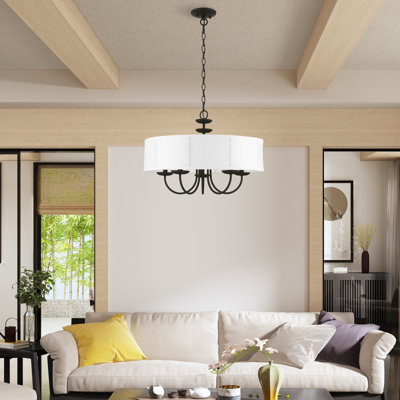 Sampson 23" W 5-Light Metal Drum Chandelier with Linen Blend Shade 