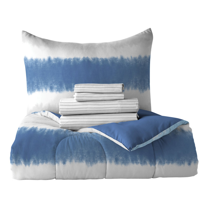 Blue Tie Dye Stripe Twin Microfiber Bed in a Bag Set