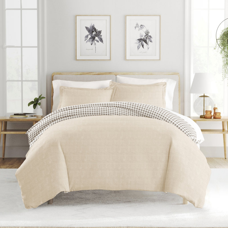Ensemble de housse de couette 3 pièces à motif ultra doux - Serenity, Simple / simple TG, Carreaux vichy naturel