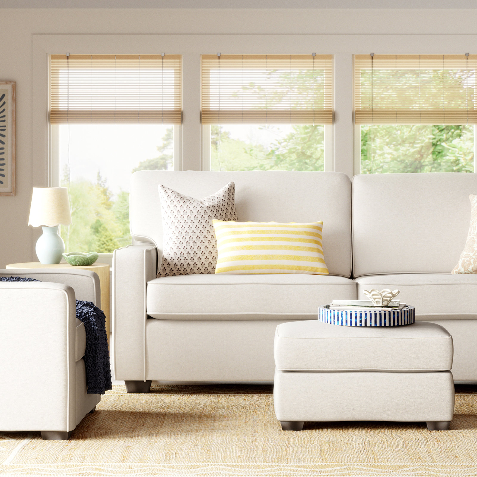 Taylor Upholstered Ottoman, Nomad Snow Crypton® Chenille