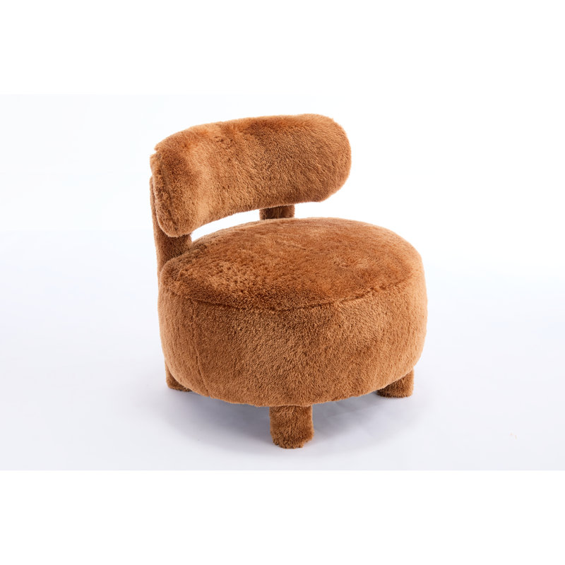 Fauteuil de chambre rembourré en fourrure kaki avec dossier incurvé et pieds solides pour un espace de vie principal - rembourrage en mousse confortable, construction, entretien simple, assemblage facile en tissu ergonomique en bois