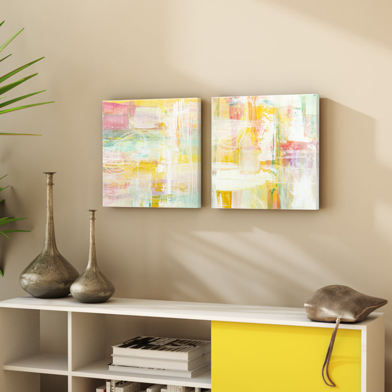 «Honey Peach Floral» par Jasmine Mills - ensemble de 2 reproductions d'art sur toiles tendues, H 20 po x l 40 po x P 1,5 po